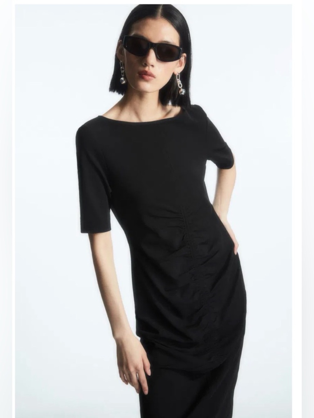 COS Black Gathered T-Shirt Midi Dress NWT Medium – Minimalist Chic - Picture 4 of 11